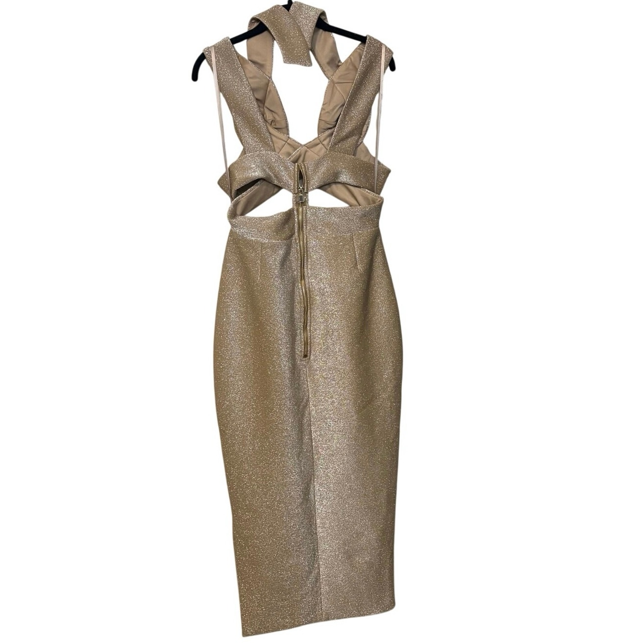 Eliya The Label Nwt Gold Sparkle Tamara Cut Out Midi Dress Size Large — image 5 of 8